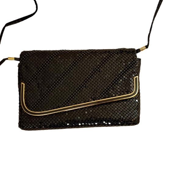 Black Mesh Chainmail Evening Clutch Glam Purse Handbag Shoulderbag Crossbody - Picture 1 of 7